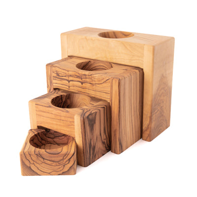 Candle Holder - 4 Piece Olive Wood