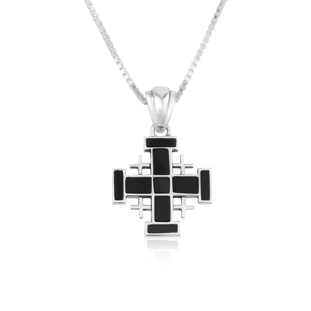 Pendant - Jerusalem Cross Sterling Silver & Black Onyx