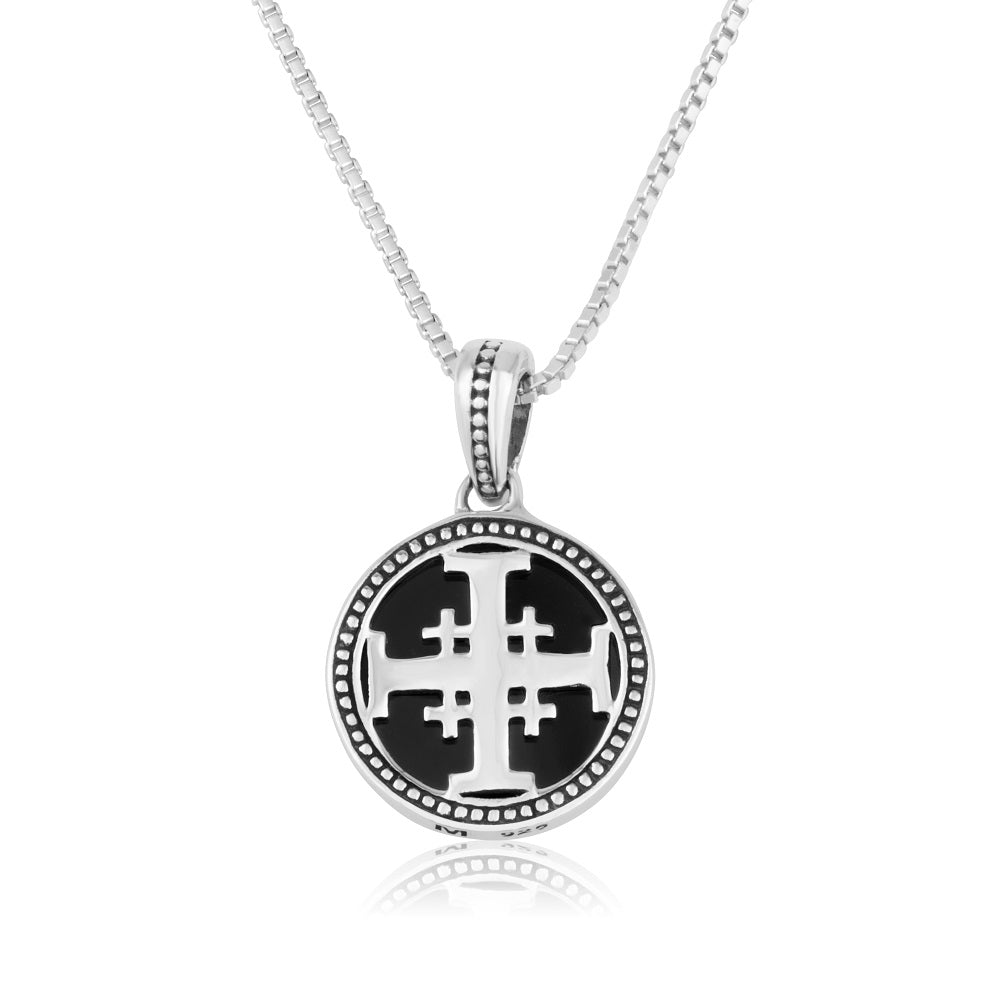 Pendant - Jerusalem Cross Sterling Silver & Black Onyx