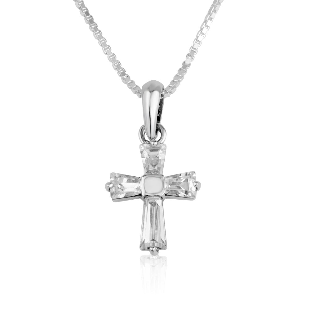 Pendant - Cross Sterling Silver with White Zirconia Gemstones