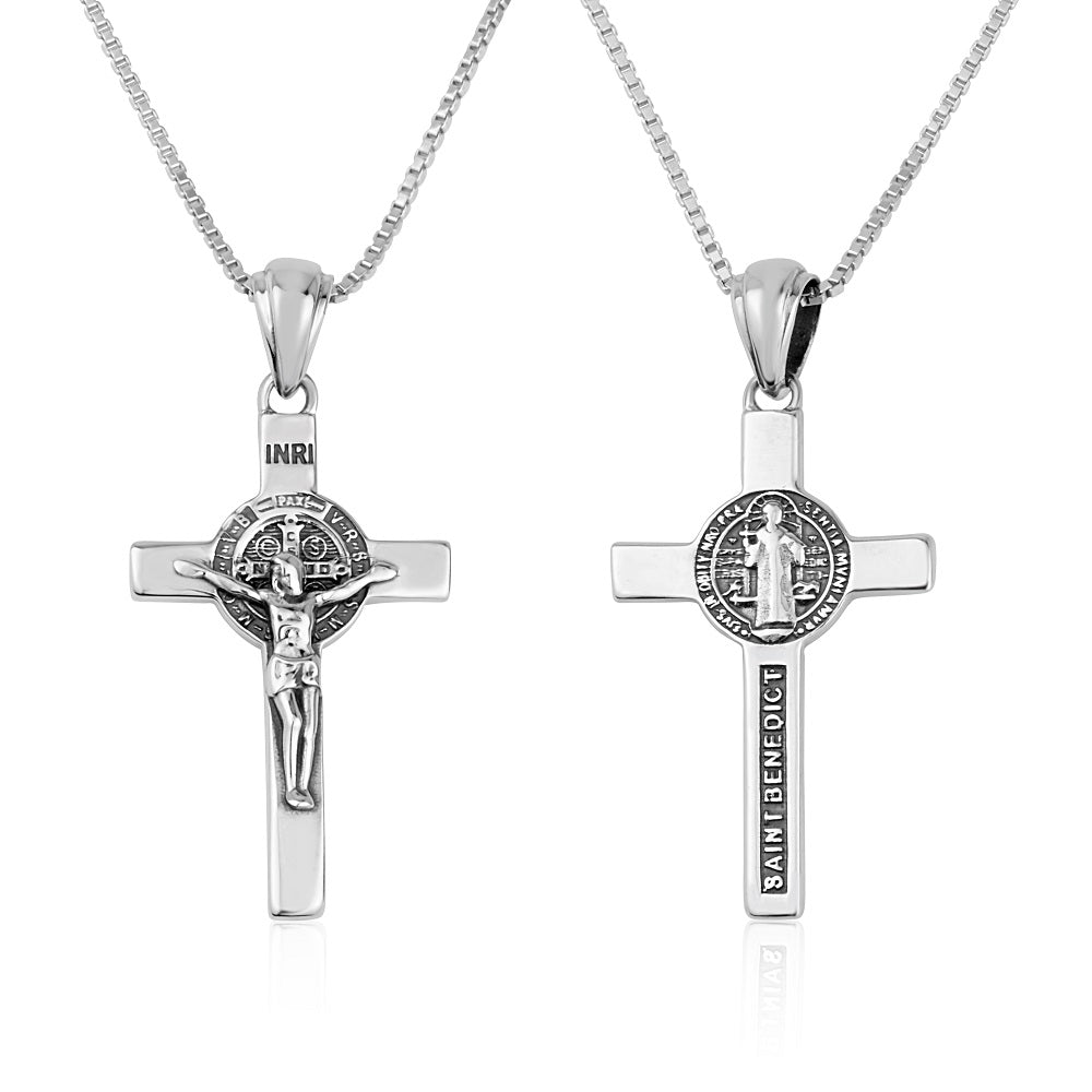 Pendant - Crucifix & St. Benedict Sterling Silver