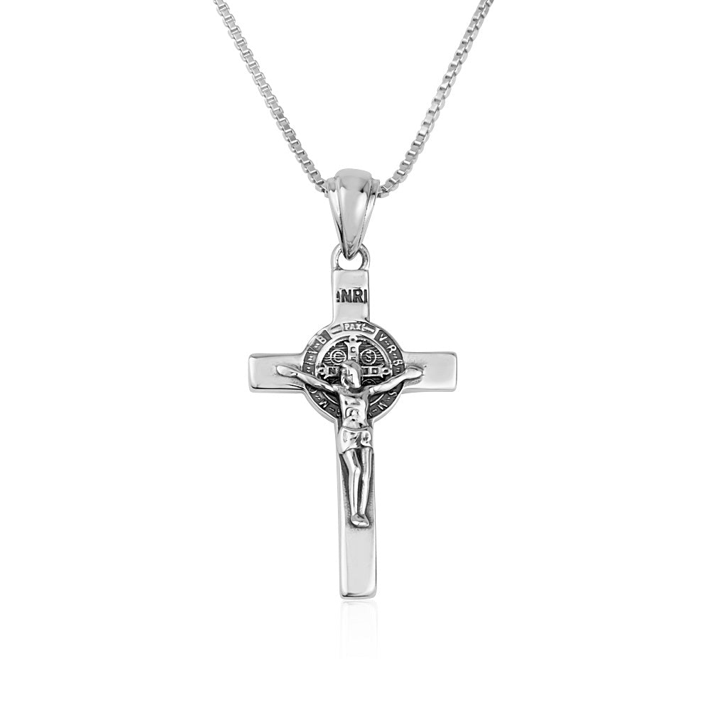 Pendant - Crucifix & St. Benedict Sterling Silver