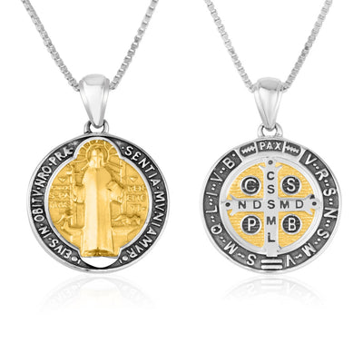 Pendant St. Benedict - Sterling Silver & 14k Gold Plated