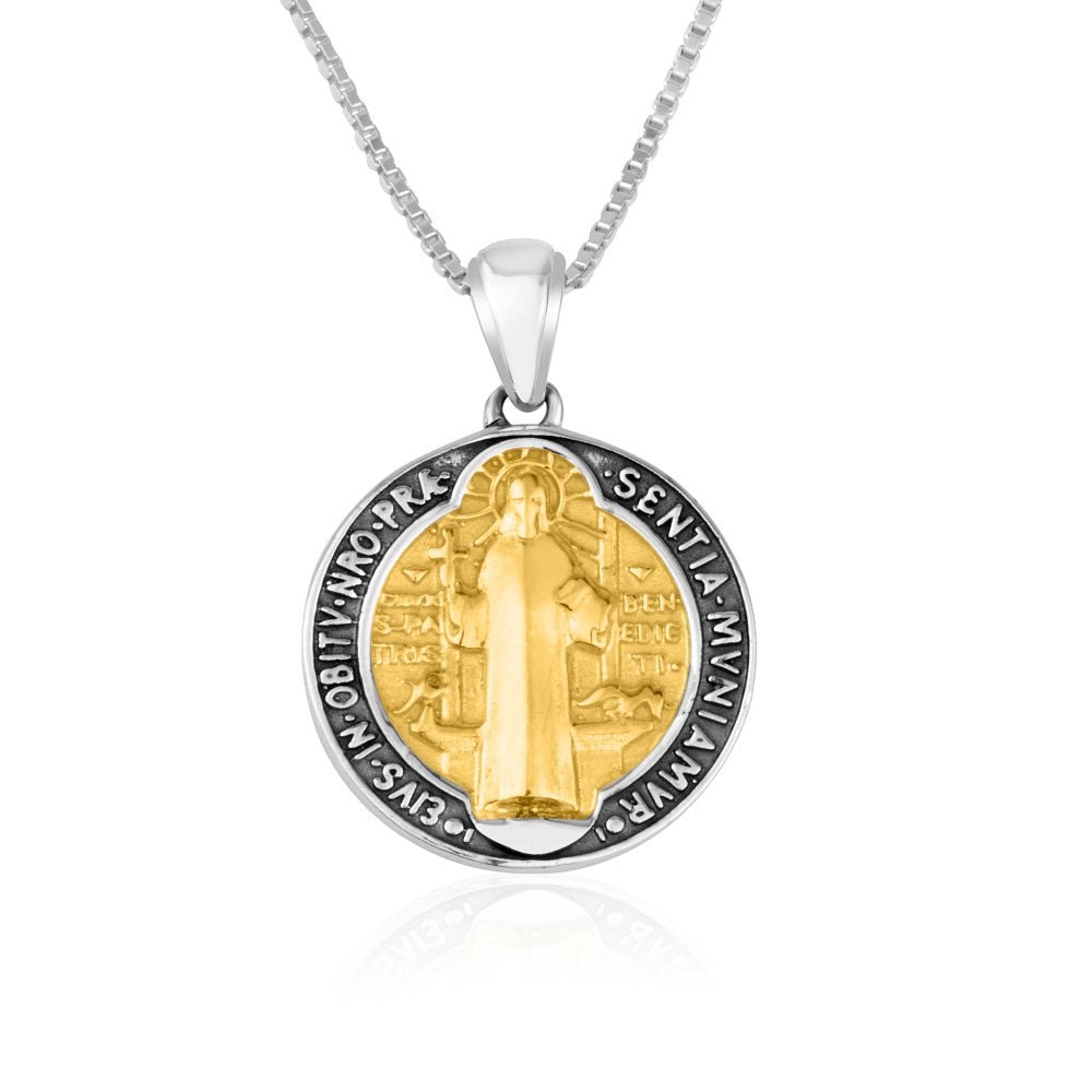 Pendant St. Benedict - Sterling Silver & 14k Gold Plated