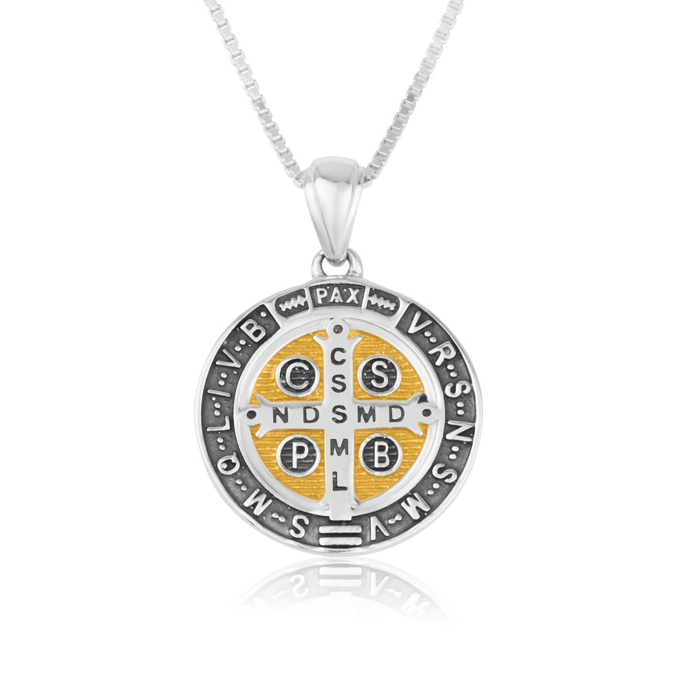 Pendant St. Benedict - Sterling Silver & 14k Gold Plated