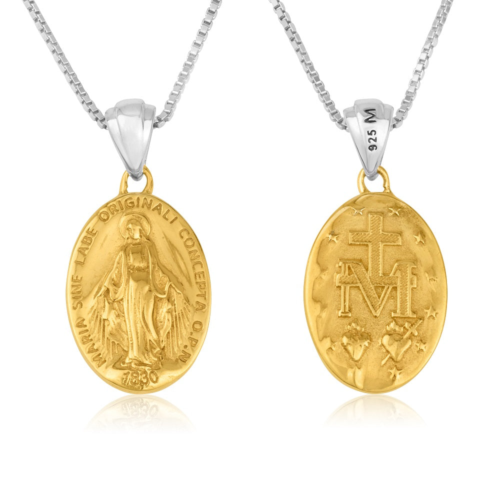 Pendant - "The Miraculous Medal" 14k Gold Plated with Silver Link