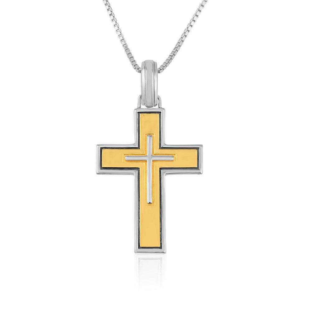 Pendant - Cross 14k Gold Plated with Sterling Silver Link and Center Cross