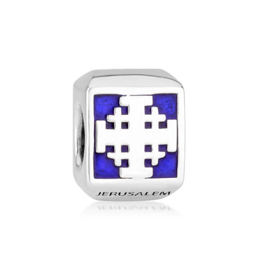 Charm - Jerusalem Cross Sterling Silver and Polished Blue Enamel