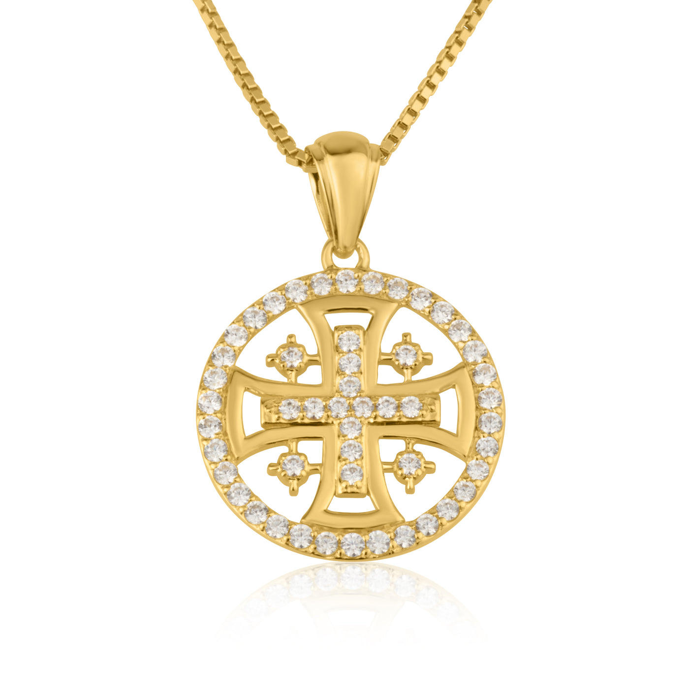 Pendant - 14k Gold Jerusalem Cross with Zirconia Stones