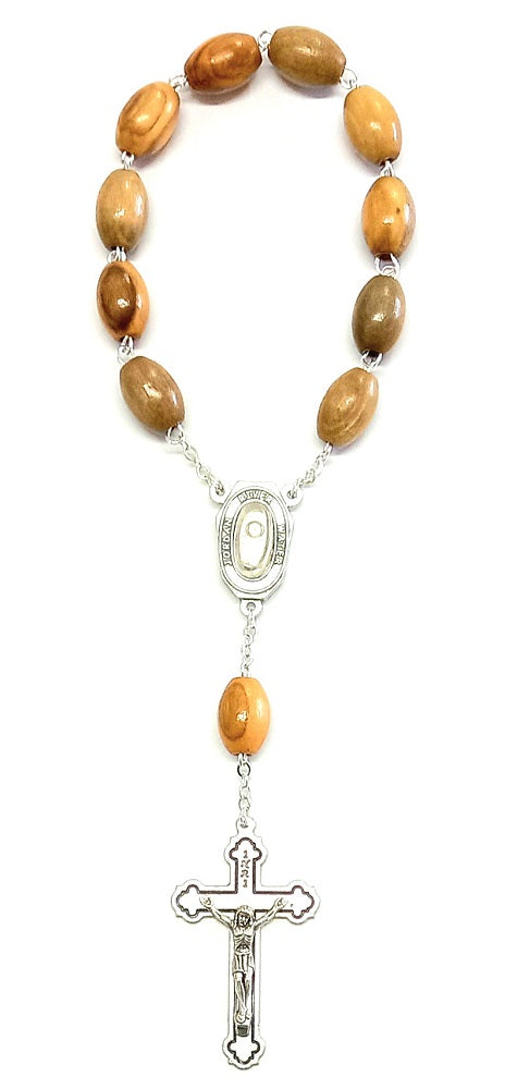 Bracelet Rosary Olive Wood Beads with Jordan River Water Capsule