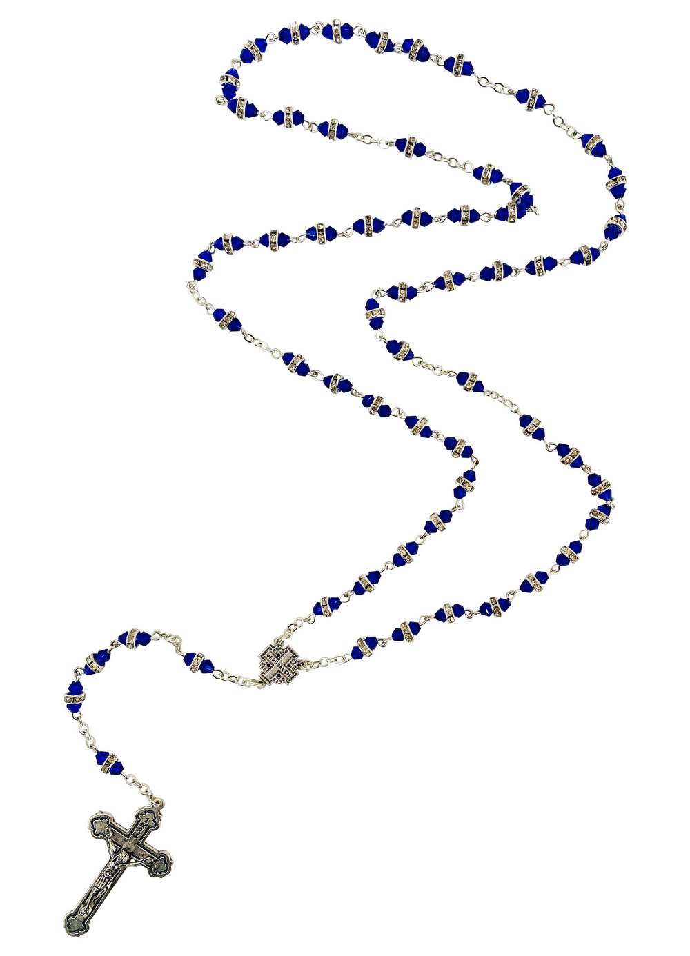 Rosary Deep Blue Beads with Cubic Zirconia Gemstones