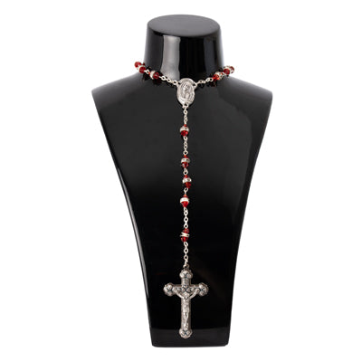 Rosary Blood Red Beads with Cubic Zirconia Gemstones