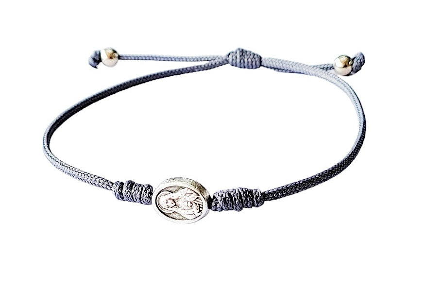 Bracelet single cord Mary Magdalene/Jerusalem Cross - Dark Grey