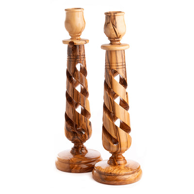 Candle Stick - Spiral Olive Wood