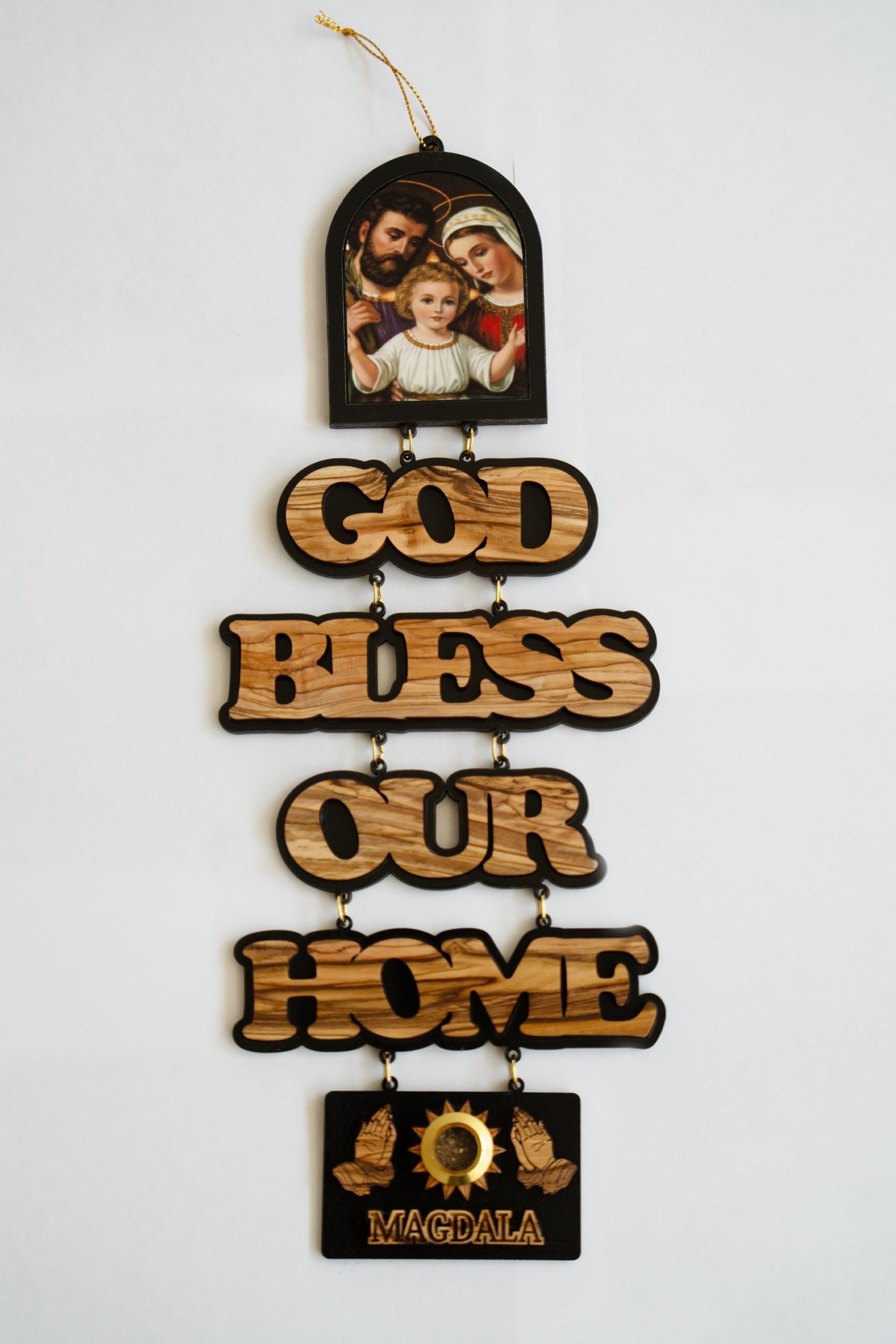 God Bless Our Home 'Holy Family'  Wall Plaque - Olive Wood from Bethlehem