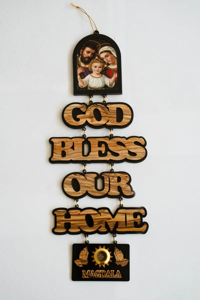 God Bless Our Home 'Holy Family'  Wall Plaque - Olive Wood from Bethlehem