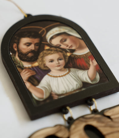 God Bless Our Home 'Holy Family'  Wall Plaque - Olive Wood from Bethlehem