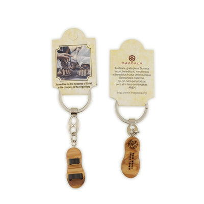 Keychain - Jesus Sandal 'Walk Where Jesus Taught' Olive Wood from Bethlehem