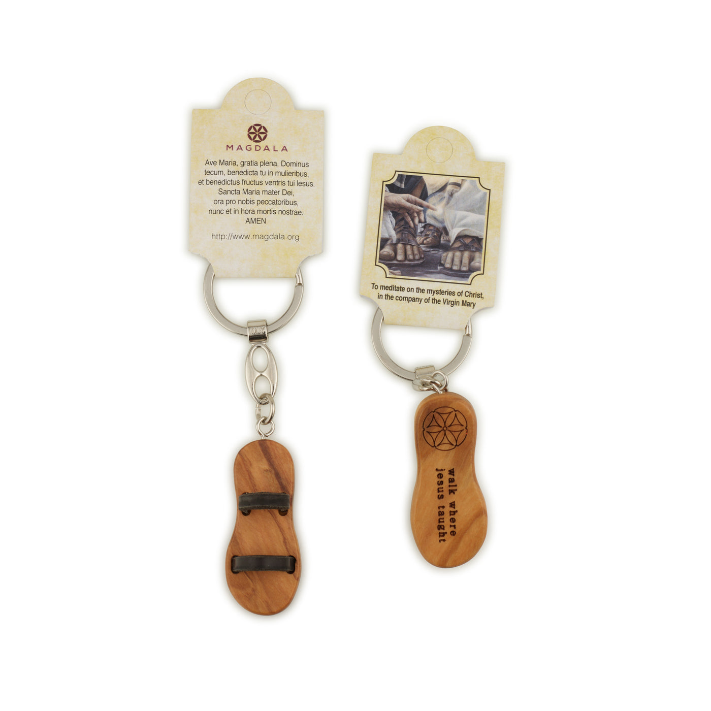 Keychain - Jesus Sandal 'Walk Where Jesus Taught' Olive Wood from Bethlehem