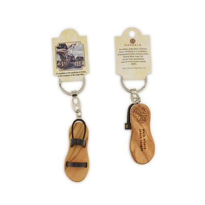 Keychain - Jesus Sandal 'Walk Where Jesus Taught' Olive Wood from Bethlehem