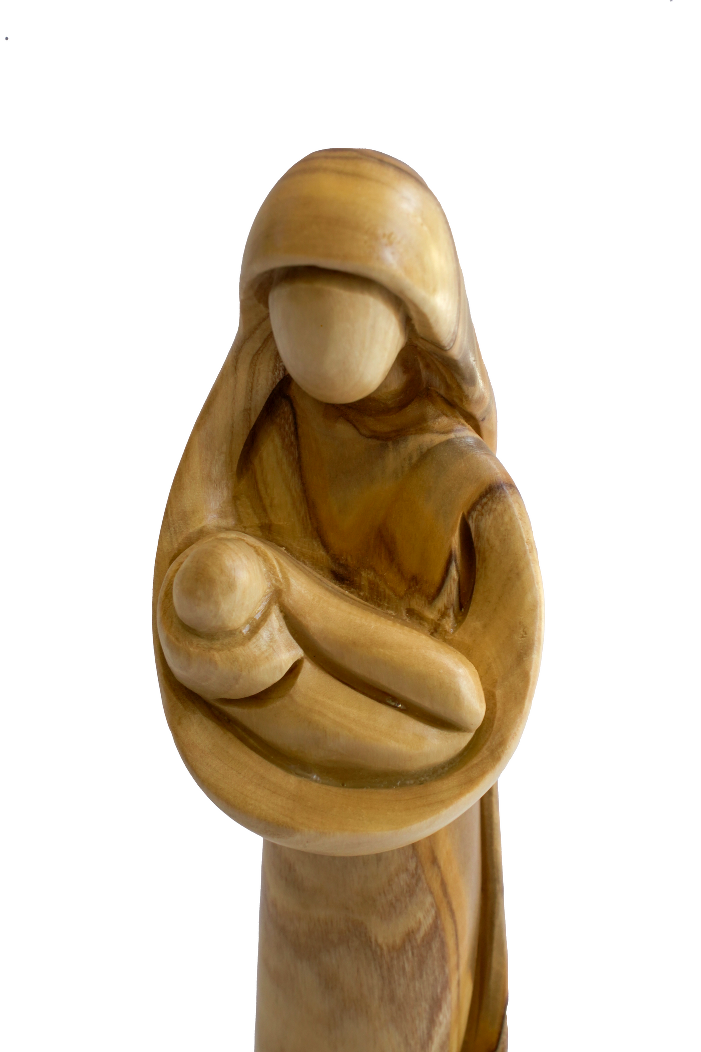 Figura de La Virgen María con el Niño Jesús - Madera de Olivo Fabricada en Belén, 18 cm