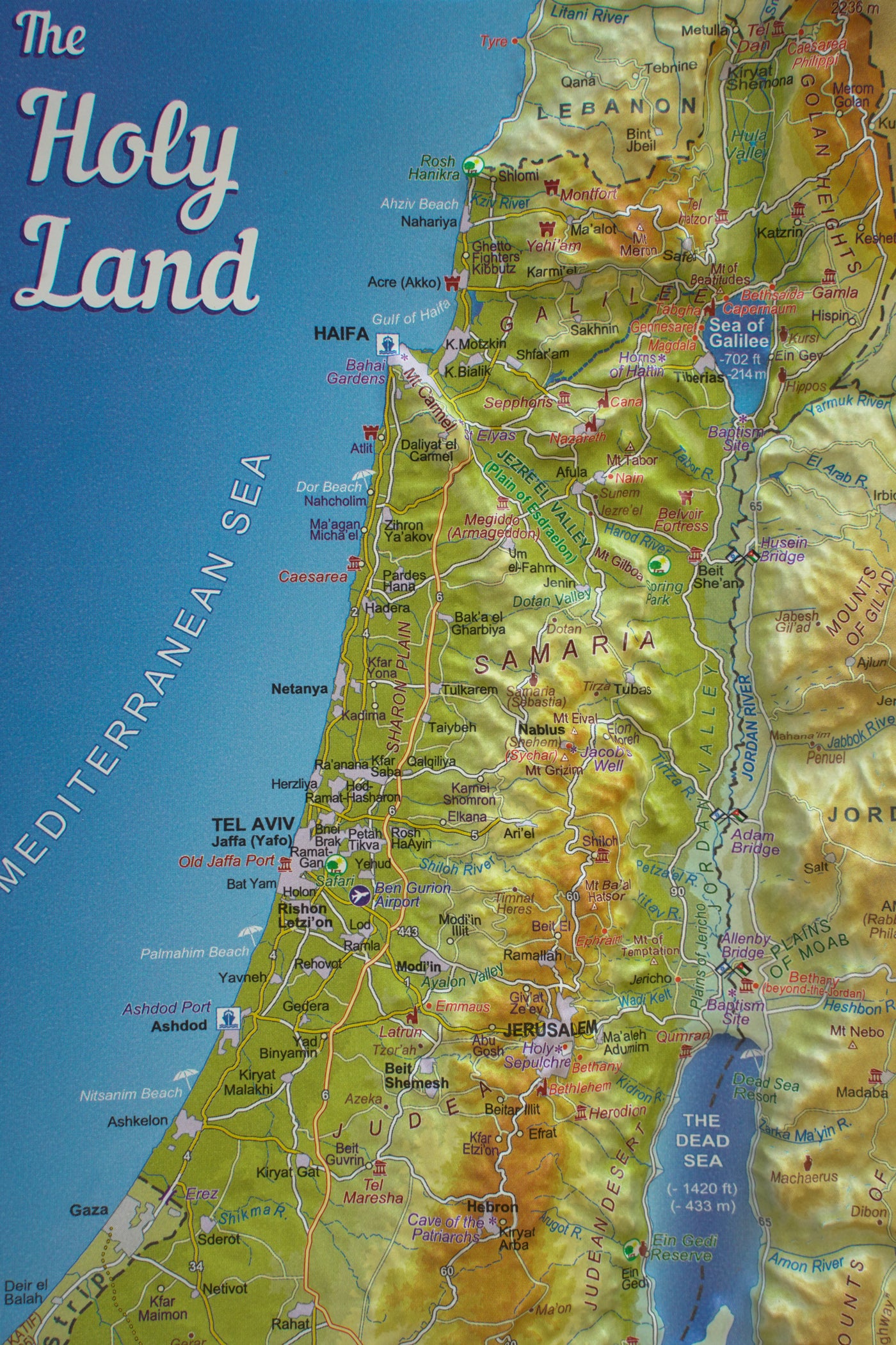 Map of the Holy Land - Textured Relief Map