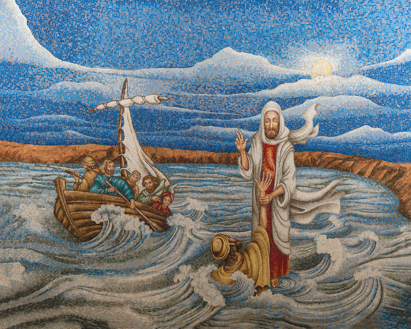 WALKING ON WATER - REPLICA ON CANVAS OF MOSAIC CHAPEL MURAL