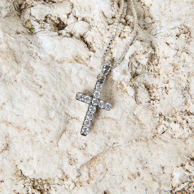 Sterling Silver Cross Pendant with Zircon Gemstones