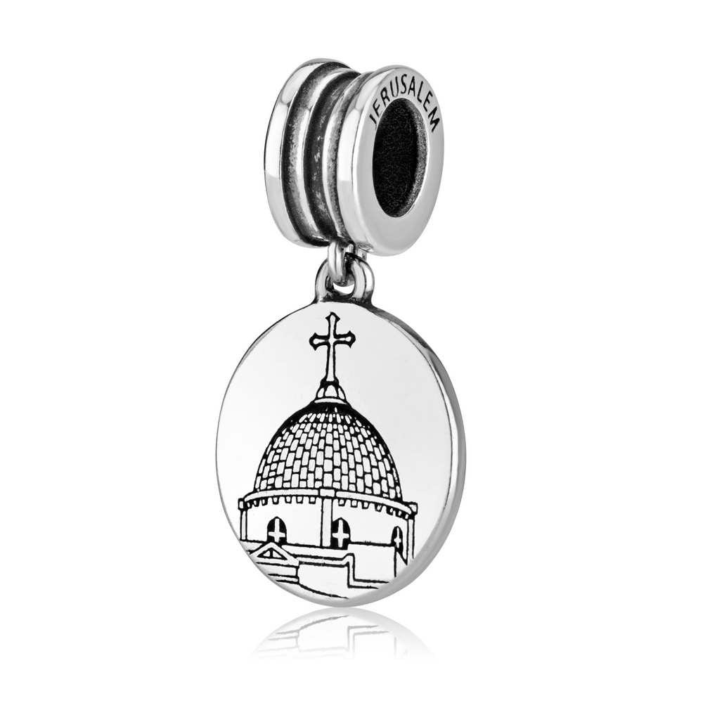 Charm - Jerusalem Cross with Holy Sepulcher Engraving Sterling