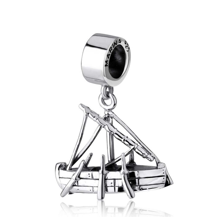 Broche Vintage Miniature Bateau En Argent 925 - Cristal Blanc - Occasion