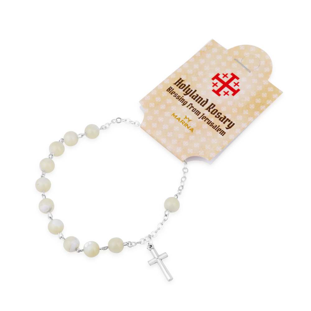 Rosary Bracelet Mother Pearl Beads Cross Jewelry