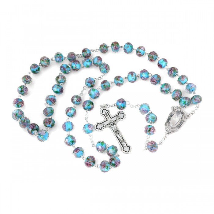 Rosary Crystal with Floral Beads and Jordan River Water capsule