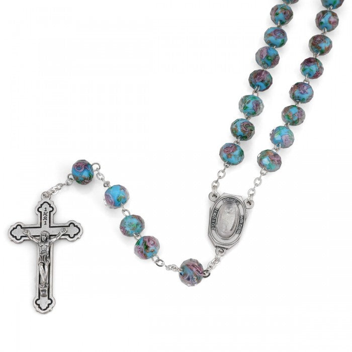 Rosary Crystal with Floral Beads and Jordan River Water capsule