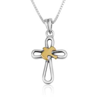 Sterling Silver Cross with Gold Plated Holy Spirit