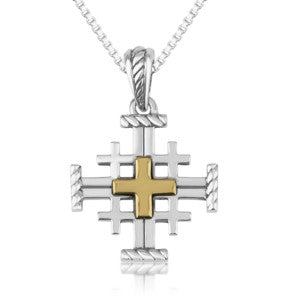 Cruz de Jerusalén de plata esterlina con cruz chapada en oro