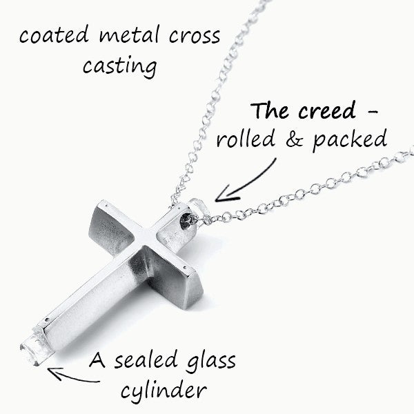 CREMONO CROSS NECKLACE - coated metal cross with a creed card