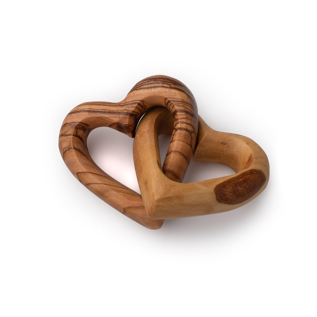 HeartOfDavid Heart Linked to Heart - Olive Wood from Bethlehem - Small